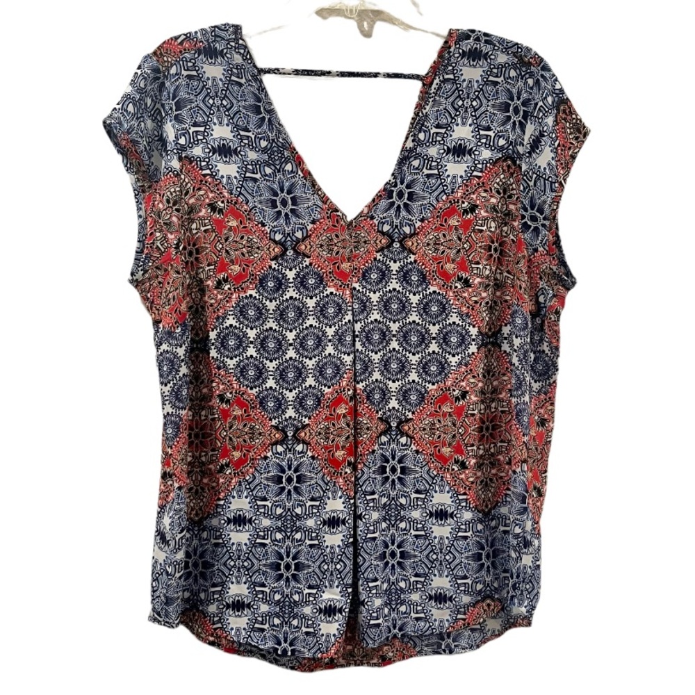 DR2 Boho Blouse Size Large Blue and Orange